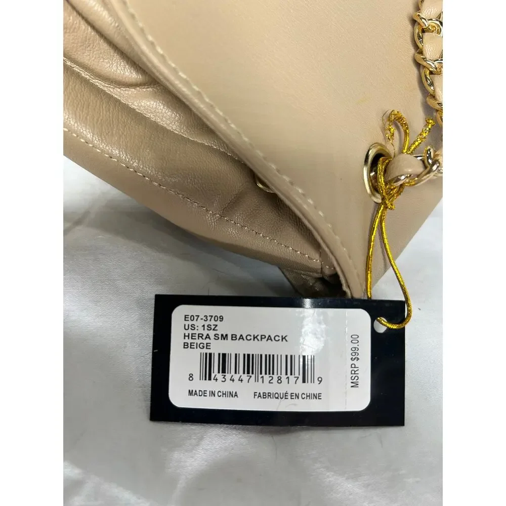 Bebe Hera Beige Small‎ Backpack gold hardware quilted
